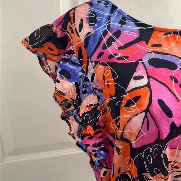 Tommy Hilfiger Tropical Pink, Orange & Purple Short Ruffle Sleeve Smocked Waist - Picture 3 of 13